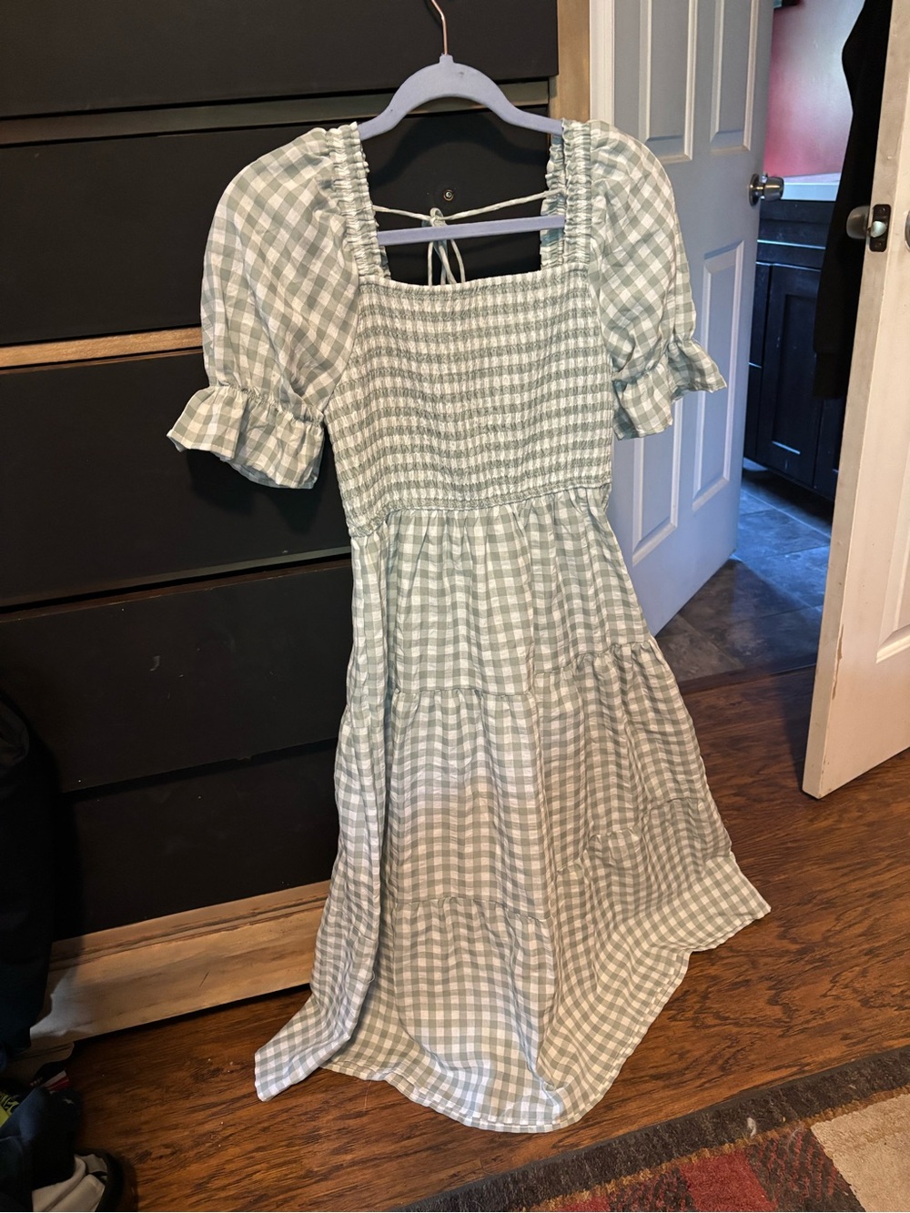 Amazon Green Gingham Maxi Dress with Smocked Bodice